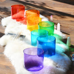 7 PCS Alchemy Clear Color Crystal Singing Bowl Set With 7 Carrier Bags - On sale